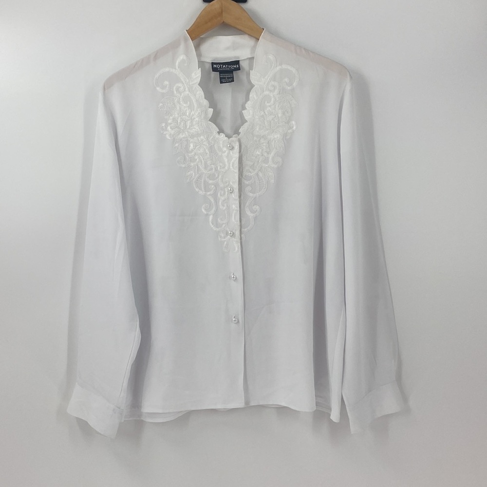 Notations White Button Down Embroidered Detail Bl… - image 4